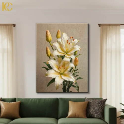 Botanical White Lily Printed Canvas Wall Art Botanical white lily canvas print with photorealistic detail for classic home decor