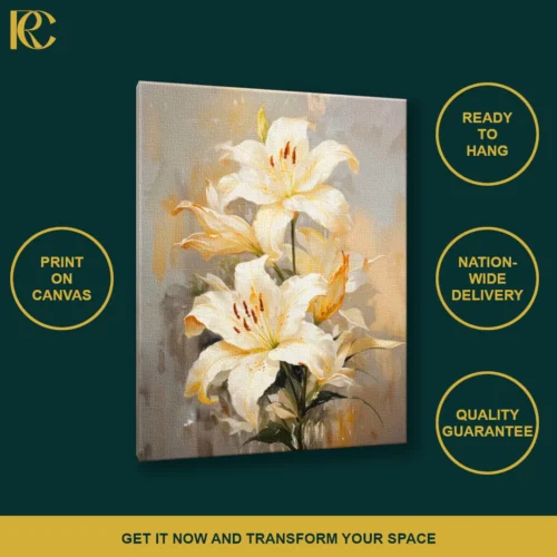 Elegant Floral Ivory Canvas printed Wall Art
