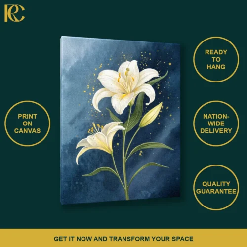 TILT_ANGLE_MOCKUP Elegant Floral White Lily Canvas Wall Art