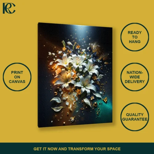 Dramatic Floral White Lily Canvas Wall Art