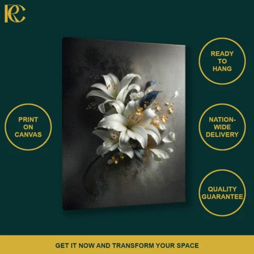 Dramatic Black Lily Bird canvas Printed Wall Art