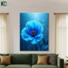 Floral Blue Poppy Flower Ethereal Canvas Wall Art Blue poppy flower with golden center on dark teal background photographic floral canvas wall art for home decor.