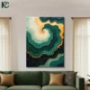 Fluid Art Abstract Teal Gold Canvas Wall Art Teal and cream fluid swirls with gold veining and peach accents on navy background abstract canvas wall art for home decor.