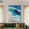 Beautiful Ocean Wave Abstract Wall Art Turquoise ocean wave with white foam and sandy beach with gold accents resin art abstract canvas wall art for home decor.