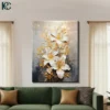 Dramatic Floral White Gold Canvas Wall Art White flower canvas wall art with golden botanical accents on grey beige to dark charcoal gradient background for modern elegant home decor.