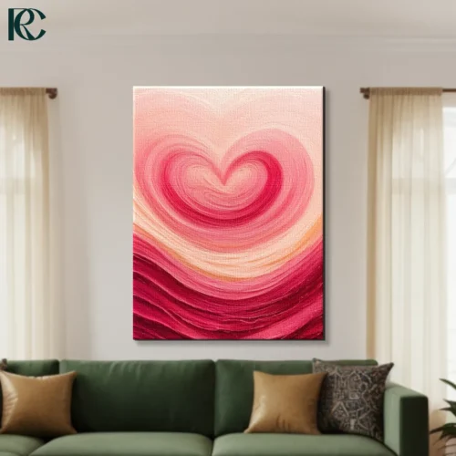 Textured heart abstract art with pink coral and cream flowing brushstrokes canvas wall art for home decor.