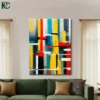 Colorful Geometric Blocks Abstract Wall Art Geometric blocks abstract art with colorful yellow red turquoise and black intersecting lines canvas wall art for home decor.