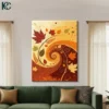 Autumn leaves abstract wall art with orange brown and cream decorative spiral design canvas wall art for home decor.