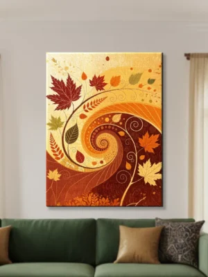 Abstract Warm Autumn Leaves Swirl Canvas Wall Art Autumn leaves swirl floral art with orange brown and cream decorative spiral design canvas wall art for home decor.