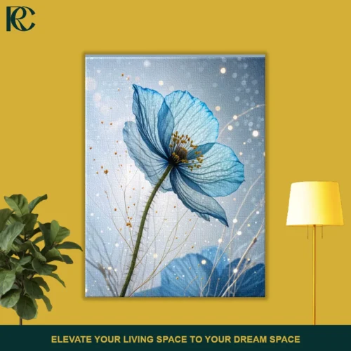 FRONT_MOCKUP Floral Blue Poppy Flower Delicate Canvas Wall Art
