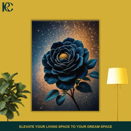 Vintage Floral Teal Blue Rose Luxurious Canvas Wall Art