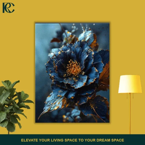 Textured Floral Dark Blue Dramatic Canvas Wall Art