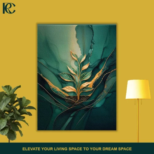 Attractive Teal Gold Floral Abstract Wall Art