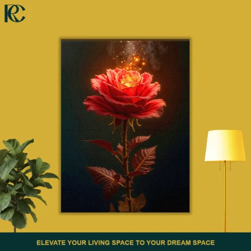 Mystical Floral Red Rose Glowing Canvas Wall Art
