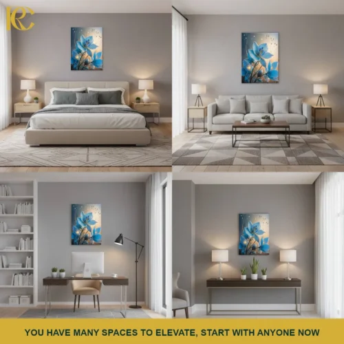 Contemporary Artistic Blue Flowers Canvas Wall Art