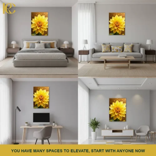 Vintage Floral Yellow Dahlia Flower Canvas Wall Art