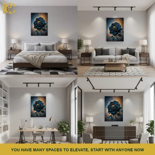 Vintage Floral Teal Blue Rose Luxurious Canvas Wall Art