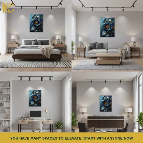 Textured Floral Dark Blue Dramatic Canvas Wall Art