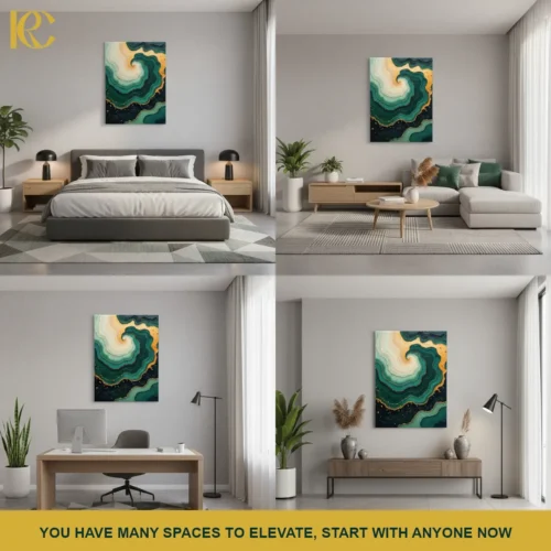 MOCKUP_COLLAGE Emerald and Gold Fluid Abstract Wall Art