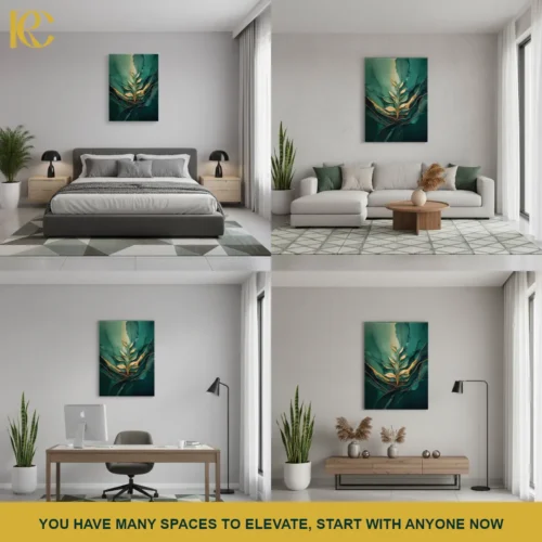 Attractive Teal Gold Floral Abstract Wall Art