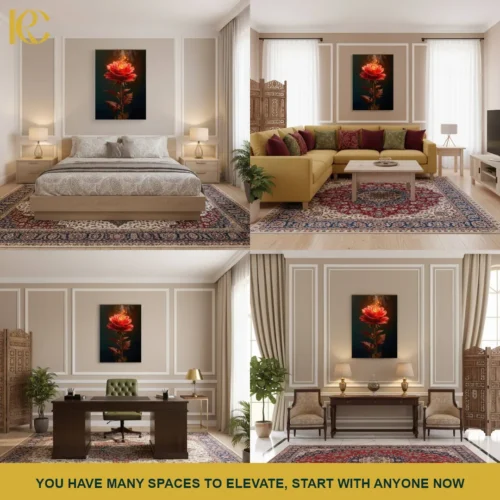 Mystical Floral Red Rose Glowing Canvas Wall Art