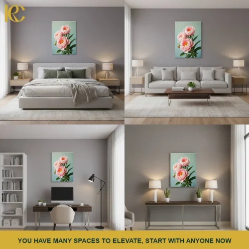 Realistic Floral Pink Peony Elegant Canvas Wall Art