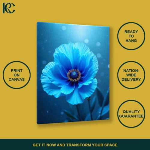 TILT_ANGLE_MOCKUP Floral Blue Poppy Flower Ethereal Canvas Wall Art