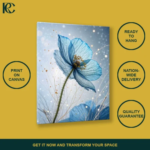 TILT_ANGLE_MOCKUP Floral Blue Poppy Flower Delicate Canvas Wall Art