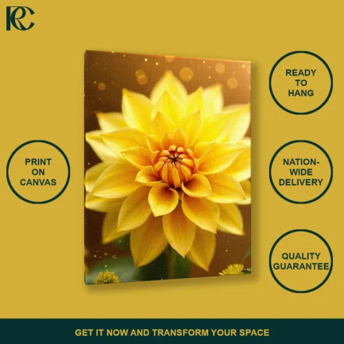 Vintage Floral Yellow Dahlia Flower Canvas Wall Art