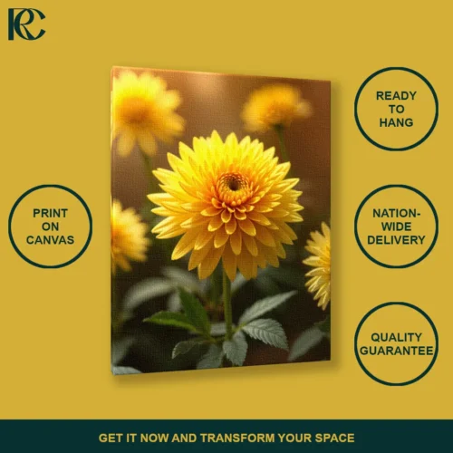 TILT_ANGLE_MOCKUP Soft Floral Golden Yellow Dahlia Flower Canvas Wall Art