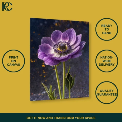 Realistic Floral Purple Anemone Elegant Canvas Wall Art