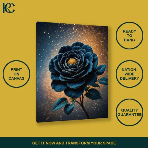 Vintage Floral Teal Blue Rose Luxurious Canvas Wall Art