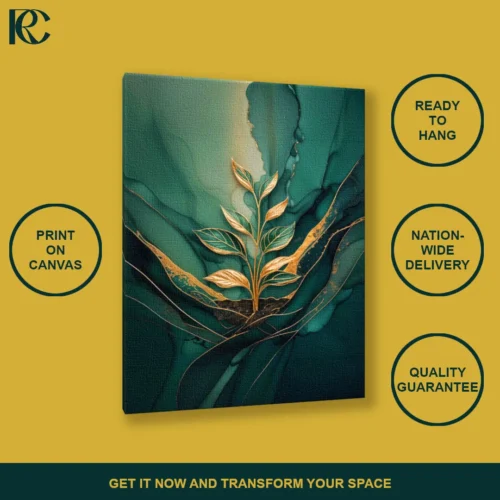 Attractive Teal Gold Floral Abstract Wall Art