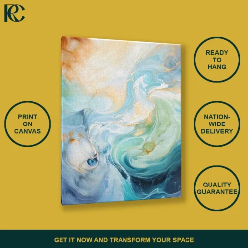 Fluid Abstract Marble Turquoise Dreamy Canvas Wall Art