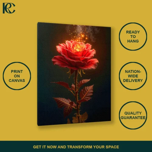Mystical Floral Red Rose Glowing Canvas Wall Art
