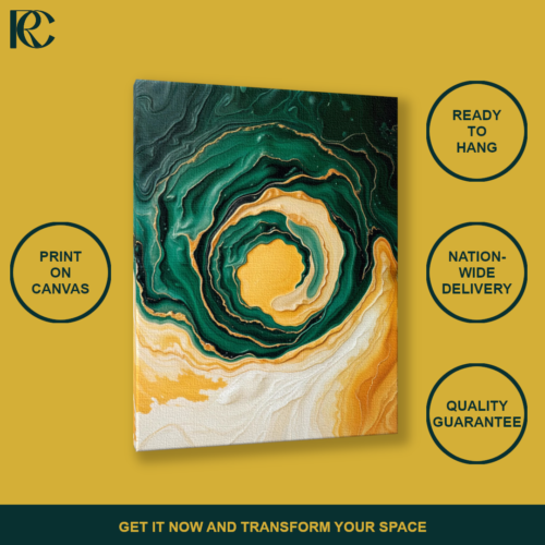 TILT_ANGLE_MOCKUP Mesmerizing Emerald Gold Abstract Wall Art