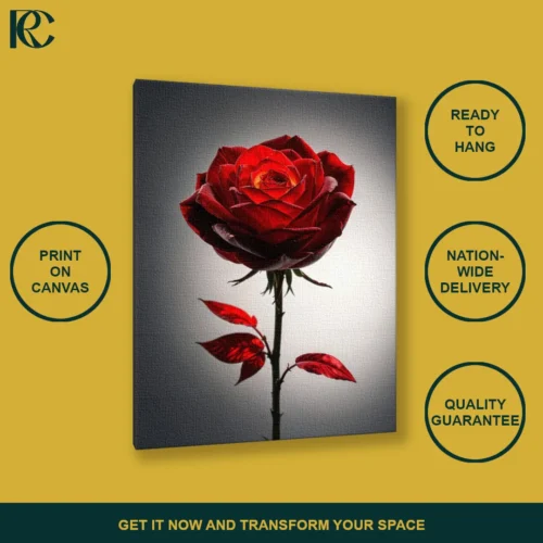 Dramatic Floral Dark Red Rose Canvas Wall Art