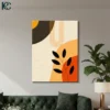 Beautiful Rust Boho Geometric Wall Art Boho geometric wall art featuring rust orange and black abstract shapes with thin lines and a leaf silhouette on beige.