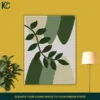 1_FRONT_MOCKUP Vertical wall art print featuring a dark Boho Green Leaf Branch With Geometric Blocks in sage and beige colors on a light grey background.