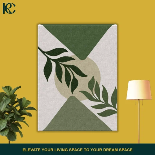 Modern Boho Green Leaves and Geometric Shapes 3 Piece Wall Art Set