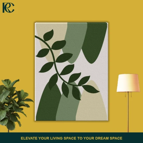 Modern Boho Green Leaves and Geometric Shapes 3 Piece Wall Art Set