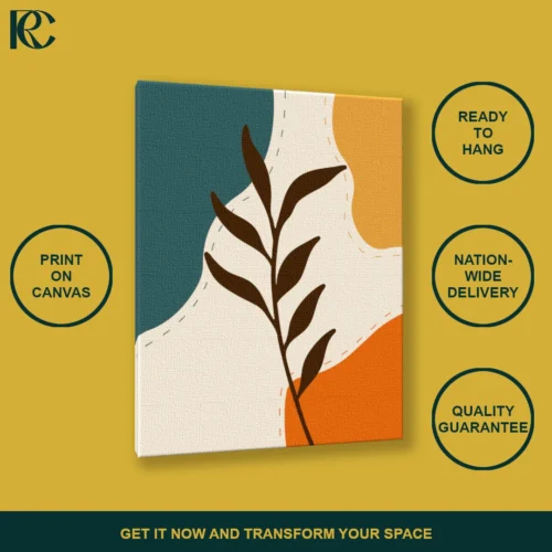 Stylized Leaves Illustration with Curves on Warm Background Wall Art