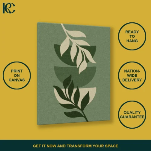 Modern Calm Boho Green Plant Leaves with Geometric Bowls Wall Art