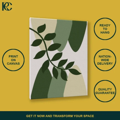 3_TILT_ANGLE_MOCKUP Simple Boho Green Leaf Branch With Geometric Blocks Wall Art