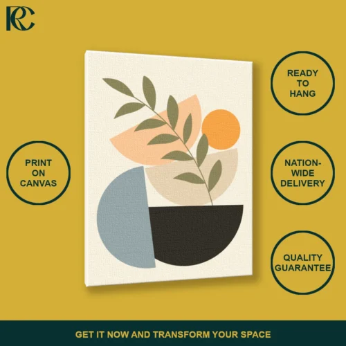 Green Leaves on Stacked Shapes in Earth Tones Boho Wall Art