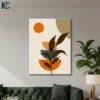 Brown Plant Stem with Sun Boho Wall Art Boho Brown Plant Stem with Sun wall art featuring a dark silhouette branch over stacked teal, mustard, and orange semi-circles on a beige background.