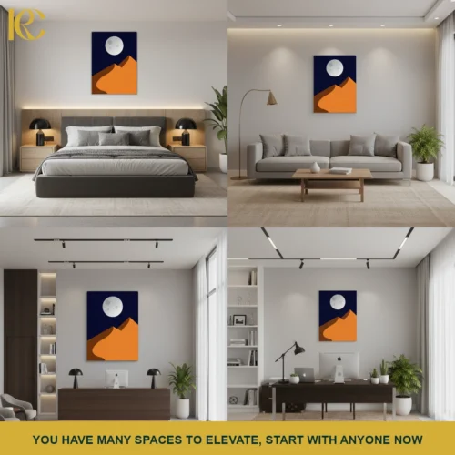 Full Moon and Sand Hills Minimalist Desert Night Wall Art