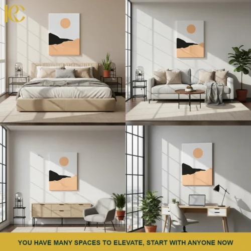 Peach Sun and Dark Hills Minimalist Scenery Wall Art