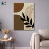 Simple Plant Leaves with Arches and Shape Blocks Boho Wall Art Vertical boho art print featuring Plant Leaves with Arches and Shape Blocks with a black diagonal branch, a rust striped arch, and brown abstract curves on beige.