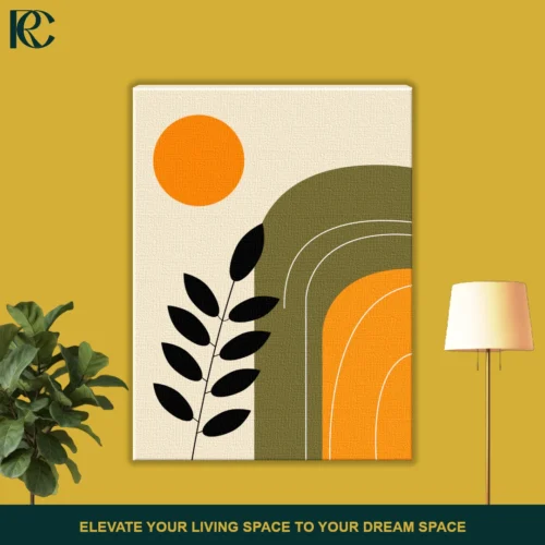 FRONT_MOCKUP Leaves and Sun with Geometric Arches 3 Piece Boho Wall Art Set